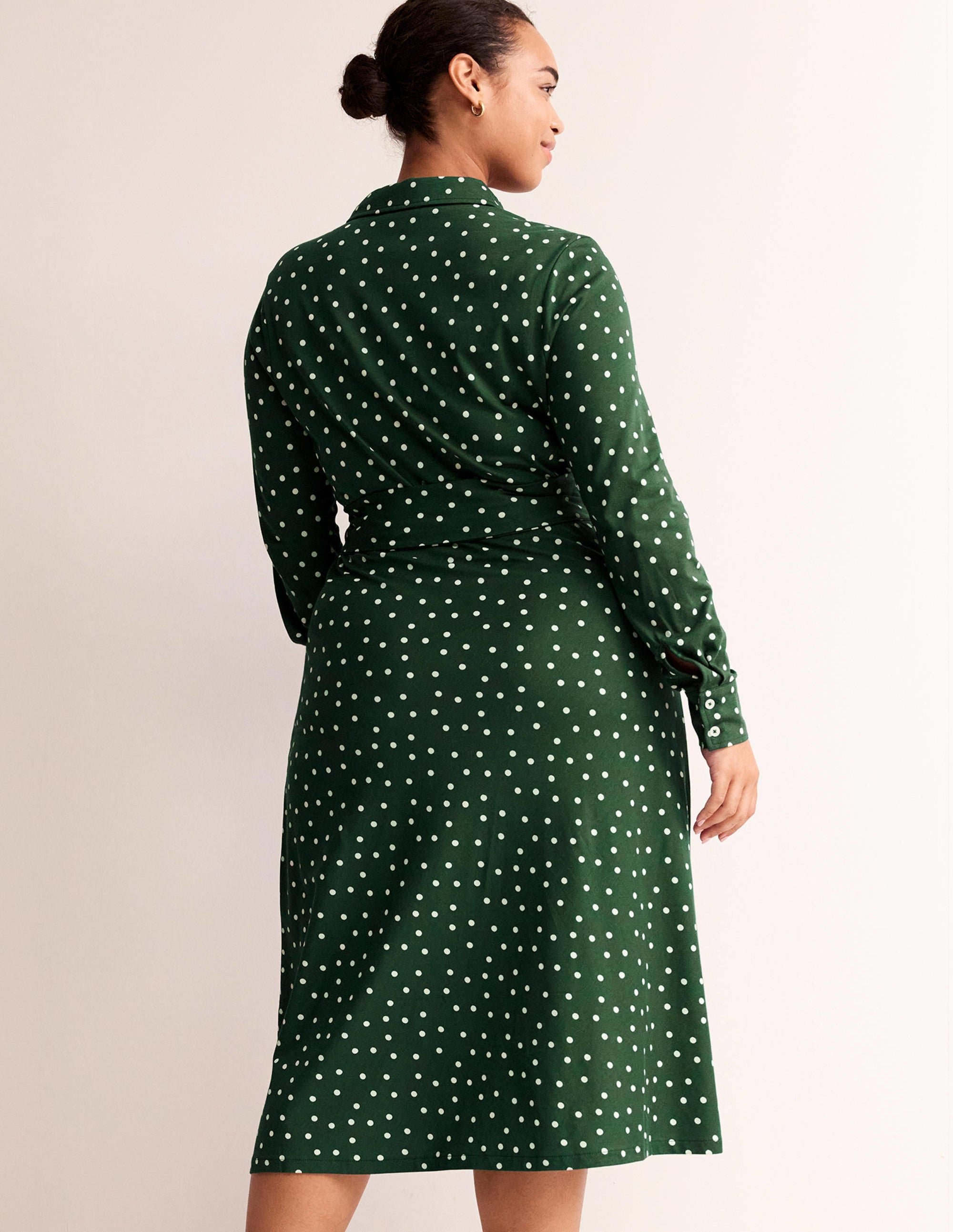 Laura Midi-Hemdblusenkleid aus Jersey-Dunkles Smaragdgrün, Spaced Dot - Image 8