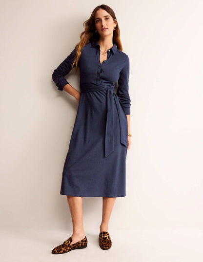 Laura Jersey Midi Shress-Navy-1