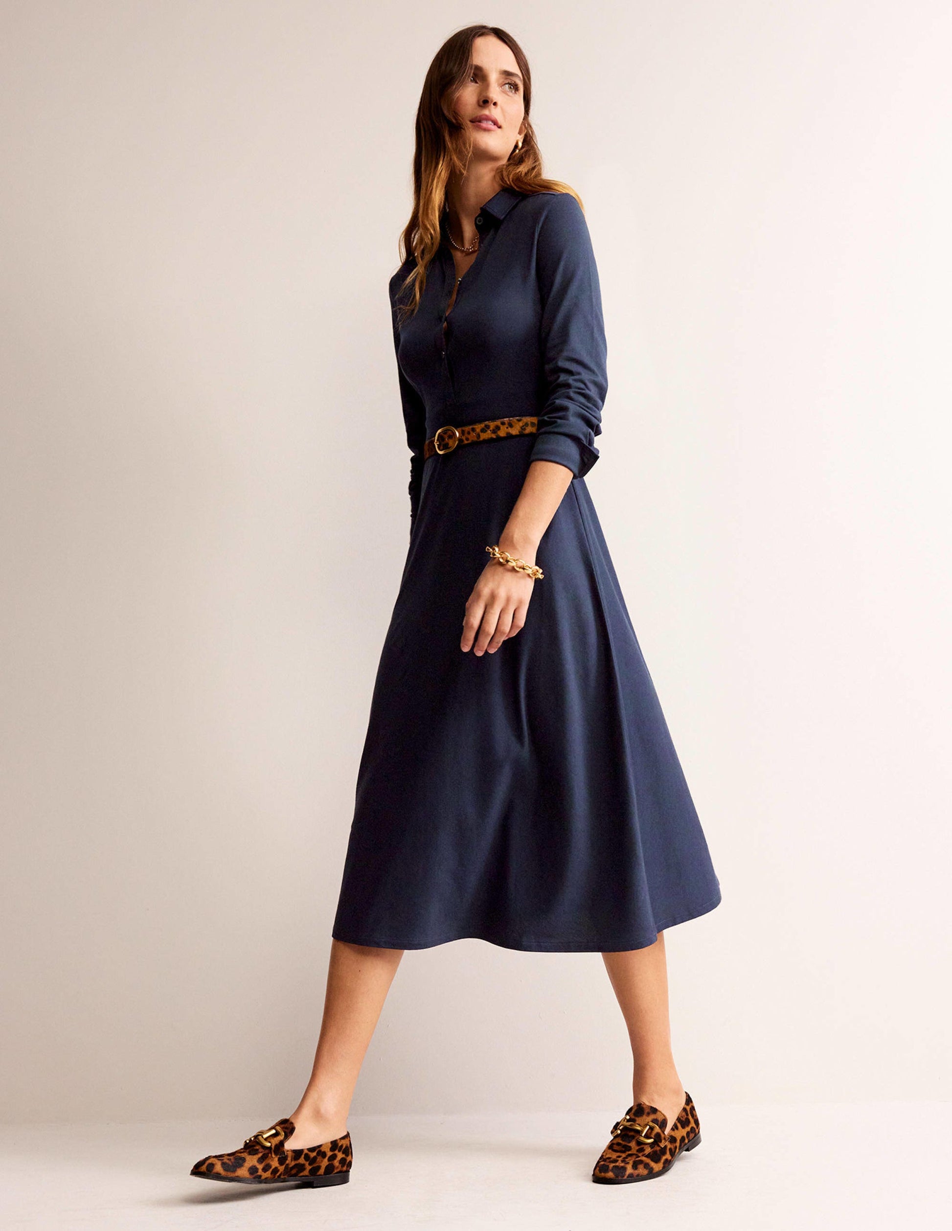 Laura Jersey Midi Shress-Navy-4