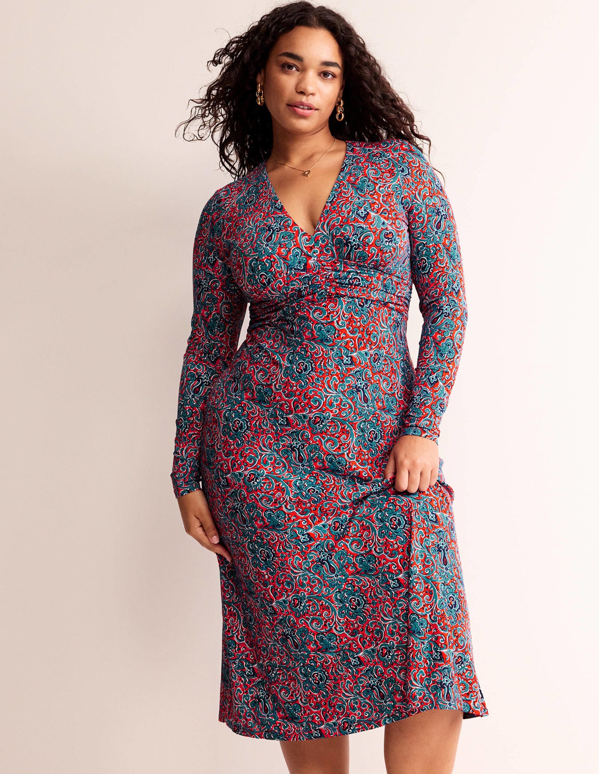 Robe midi Elodie à taille empire-Orange fiesta, motif Botanic Terrace - Image 6