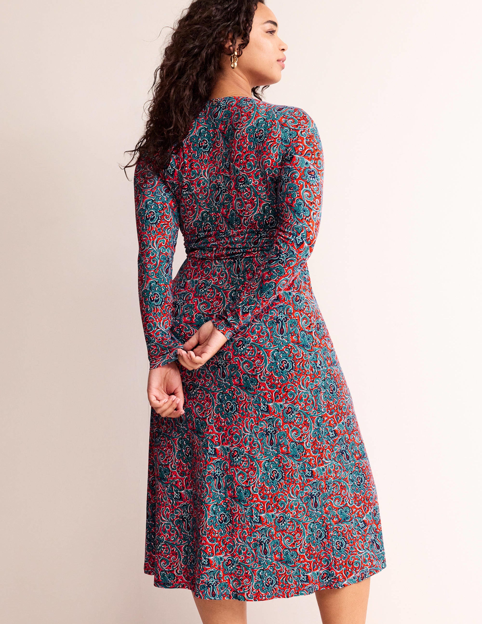 Robe midi Elodie à taille empire-Orange fiesta, motif Botanic Terrace - Image 7