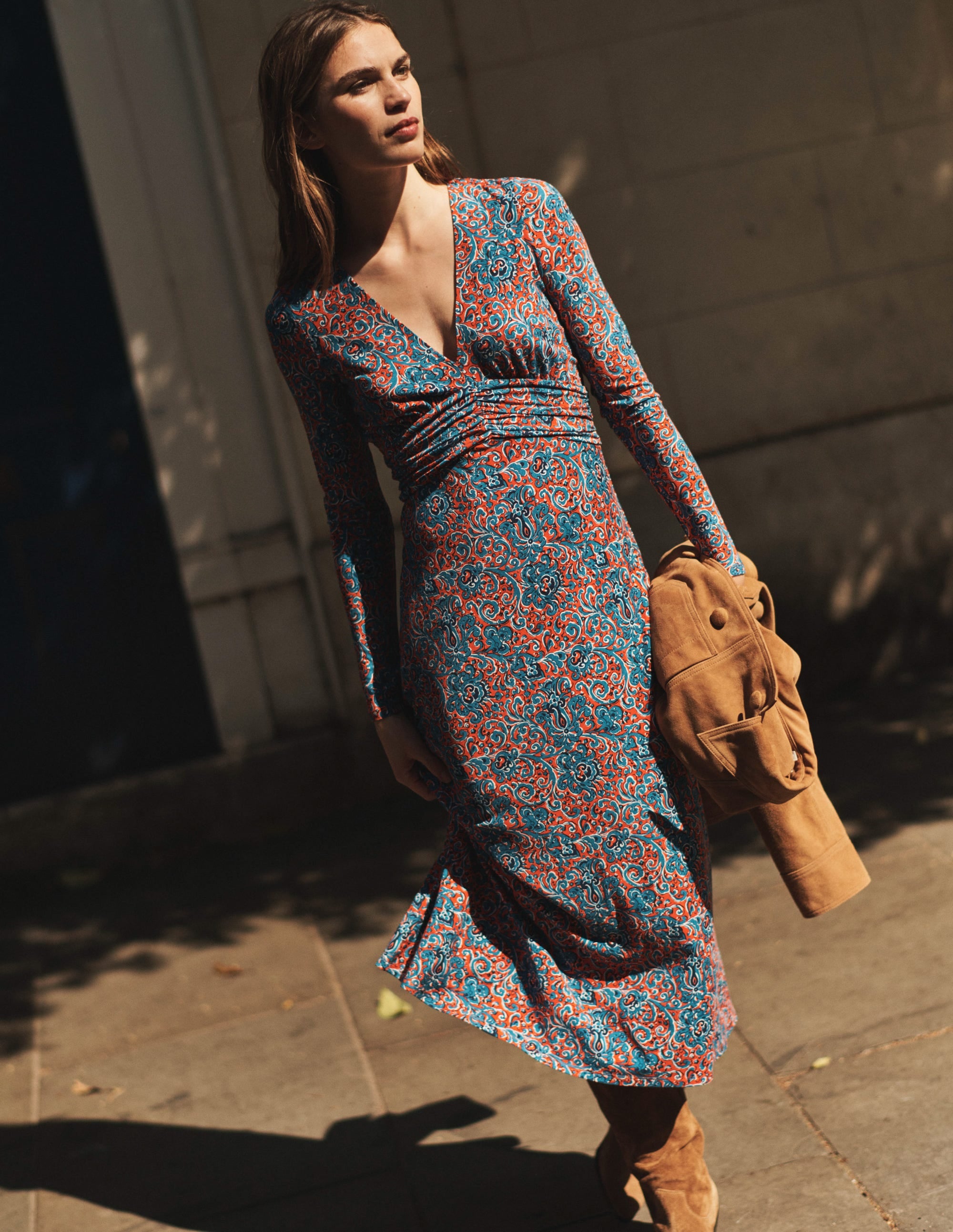 Robe midi Elodie à taille empire-Orange fiesta, motif Botanic Terrace - Image 8