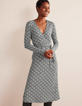 Nina Jersey-Midikleid-Schwarz, Blütenmuster