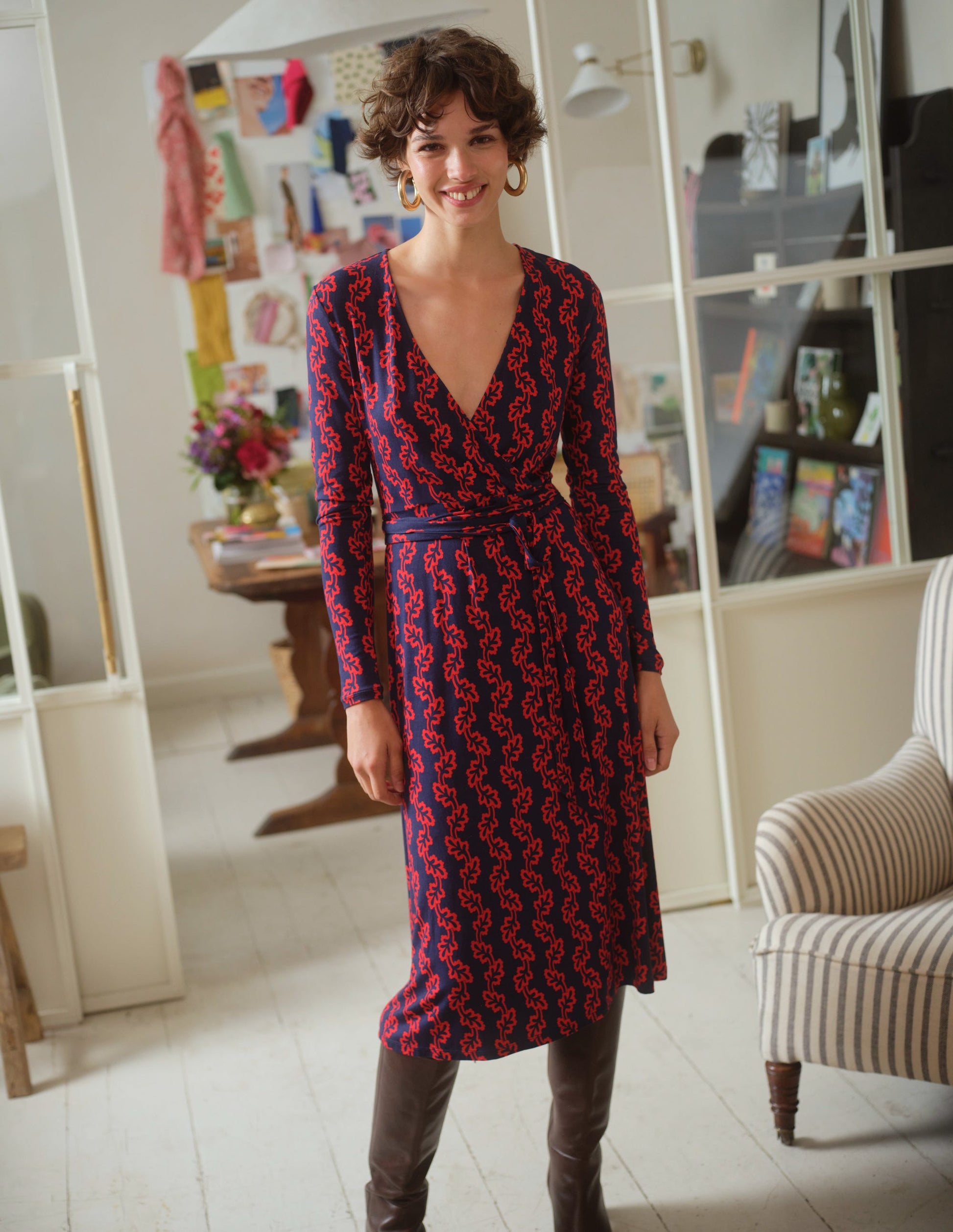 Nina Jersey-Midikleid-Französisches Marineblau, Abstrakt Terrasse-5