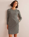 Penelope Jersey-Kleid-Schwarz, Nelkenabdruck