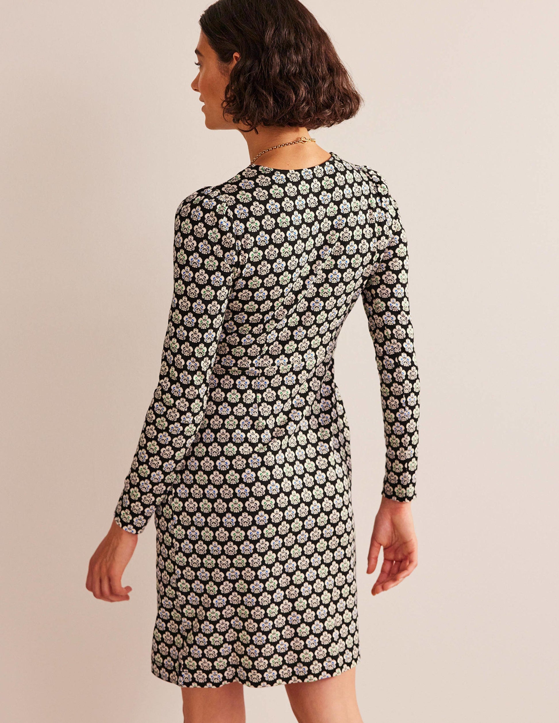 Penelope Jersey-Kleid-Schwarz, Nelkenabdruck-3