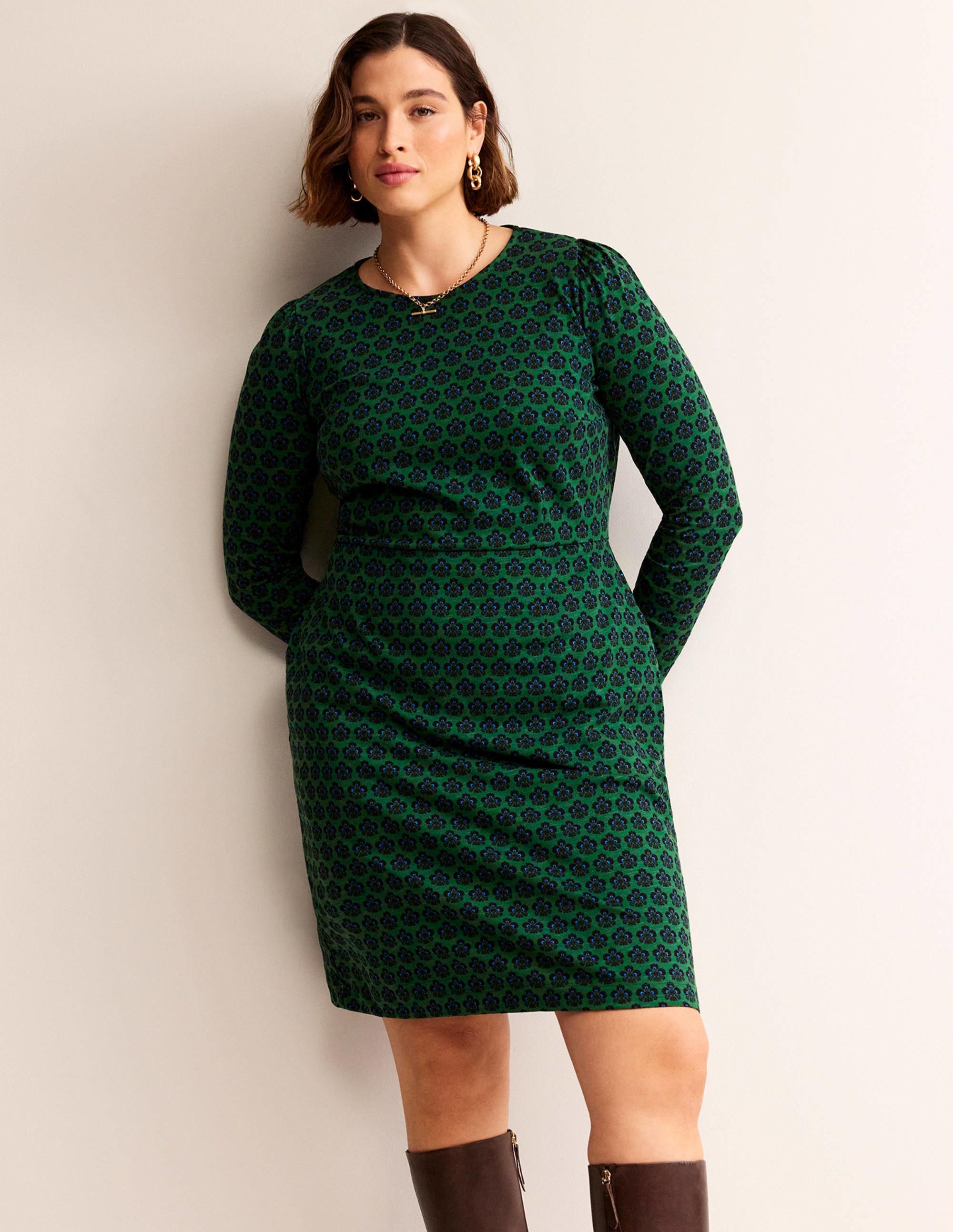 Robe Penelope en jersey-Vert amazone, motif Carnation Stamp - Image 5
