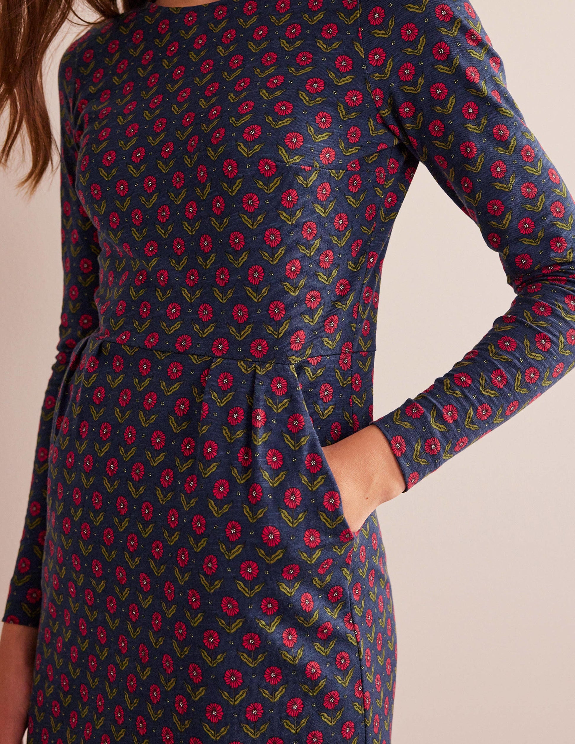 Penelope Jersey Dress-Navy, Daisy Foliage-2