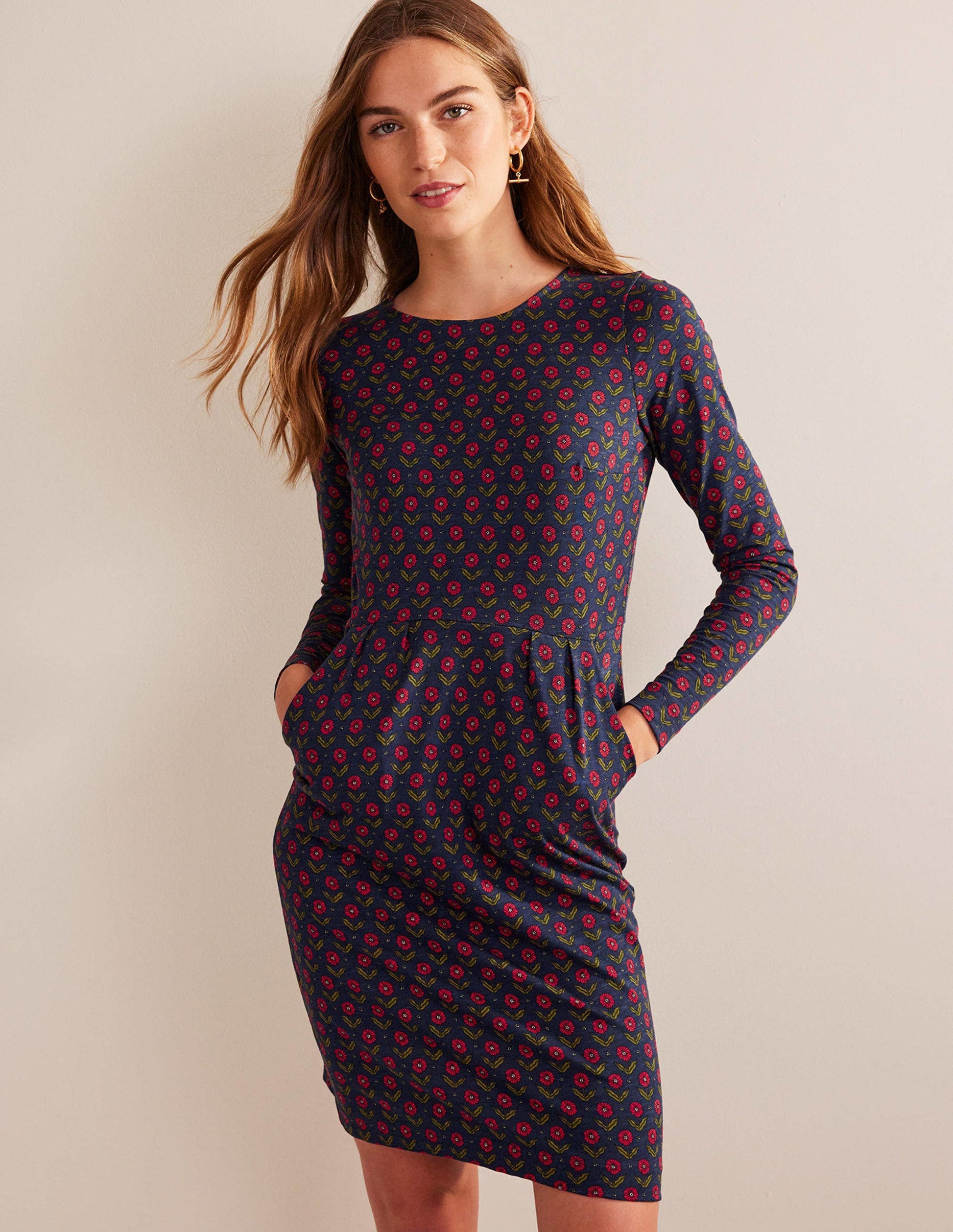 Penelope Jersey Dress-Navy, Daisy Foliage-4