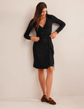Wickelkleid aus Rippstrick-Jersey-Schwarz