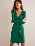 Ribbed-Jersey Wrap Dress-Emerald Night