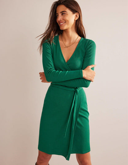 Wickelkleid aus Rippstrick-Jersey-Dunkles Smaragdgrün