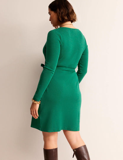 Wickelkleid aus Rippstrick-Jersey-Dunkles Smaragdgrün