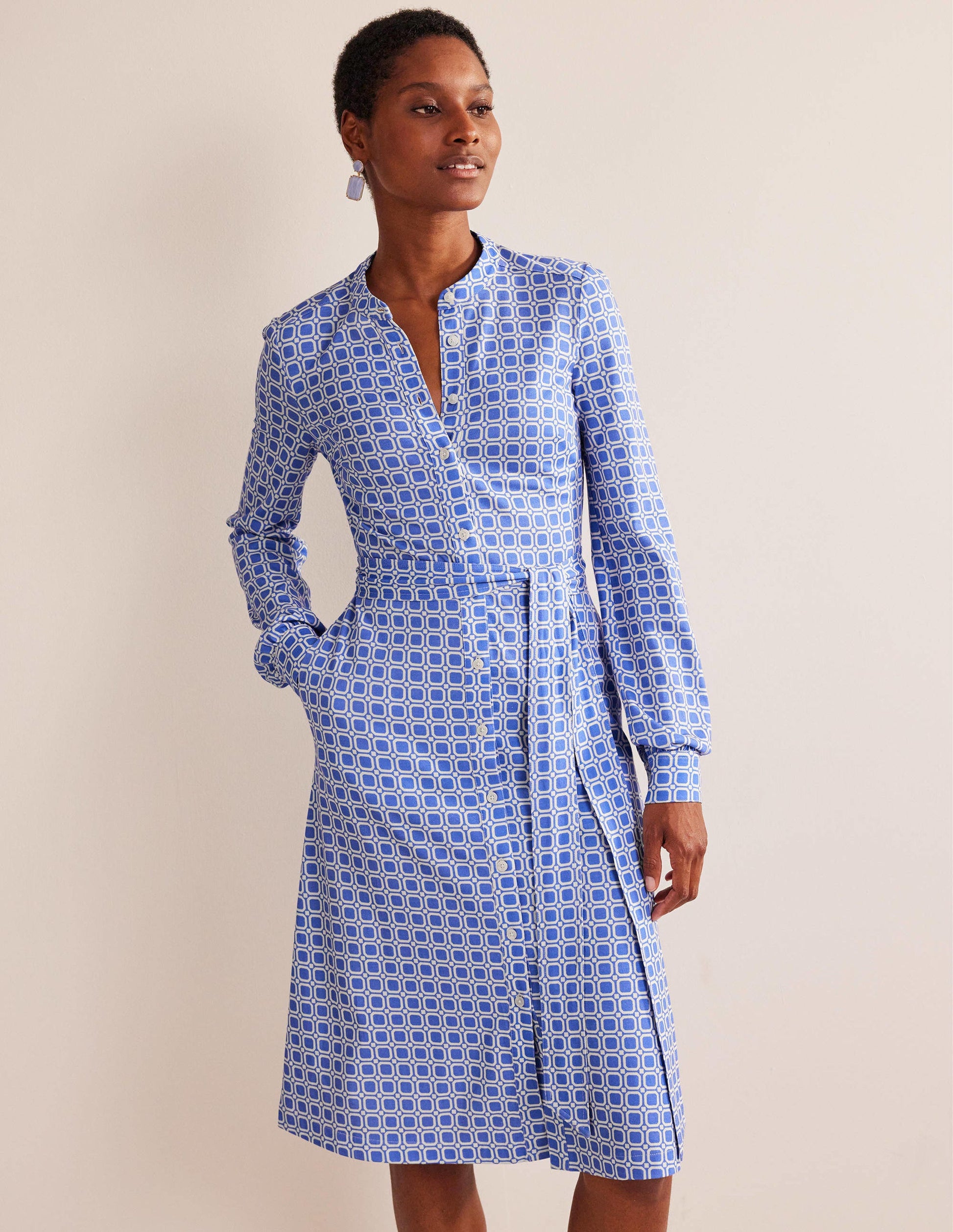 Julia Hemdblusenkleid aus Jersey-Cyanblau, Block Cube-1