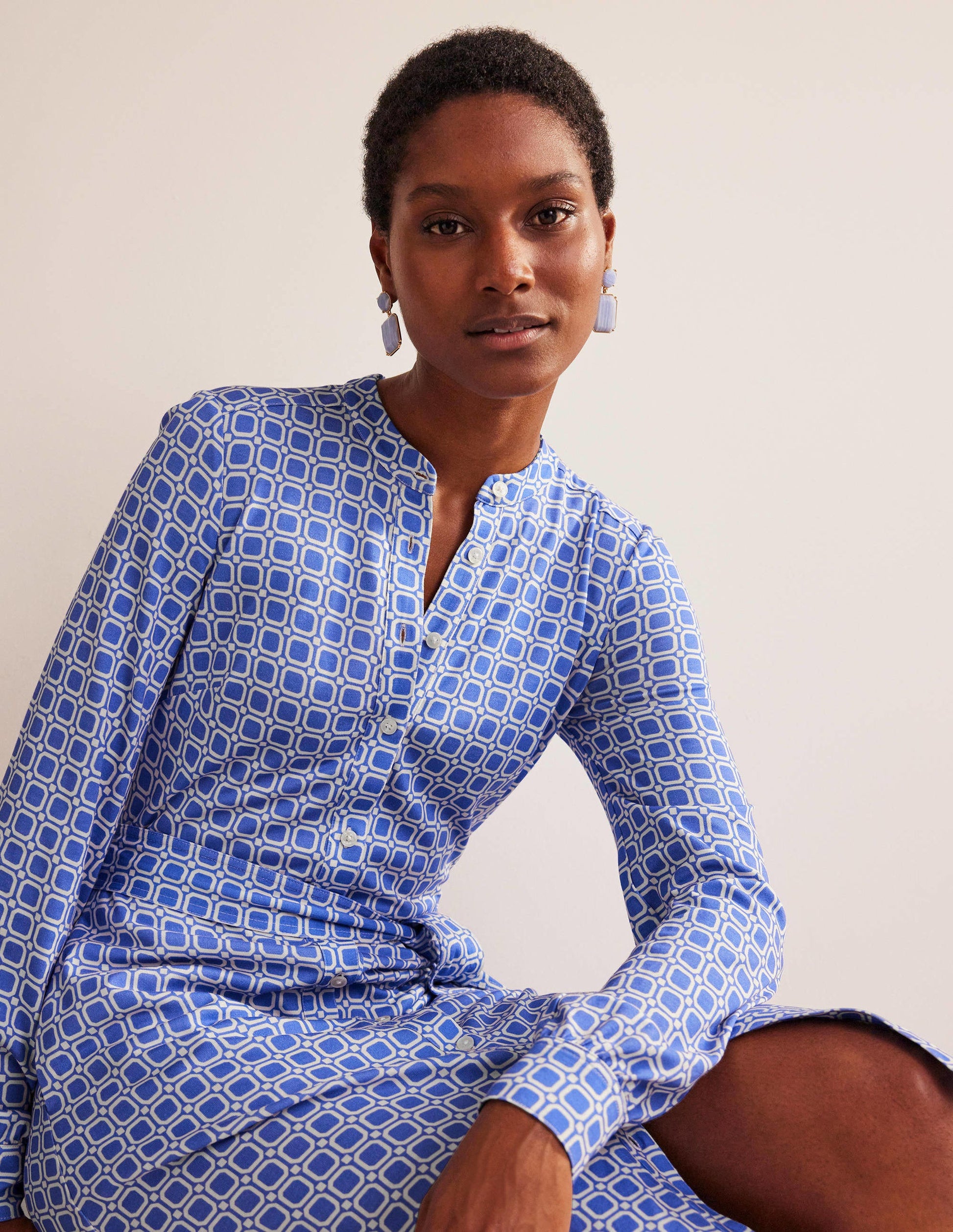 Julia Hemdblusenkleid aus Jersey-Cyanblau, Block Cube-4