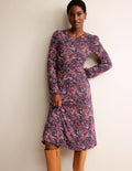 Robe midi Camille en jersey-Violet pensées, motif Paisley Lawn