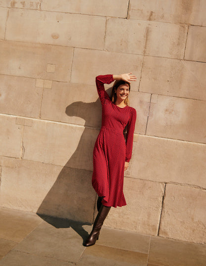 Camille Midikleid aus Jersey-Leuchtendes Rot, Fliesen