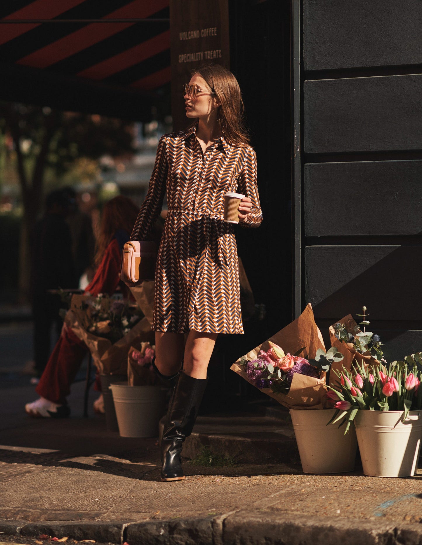 Jessie Jersey-Hemdblusenkleid-Kürbis, Chevron Geo