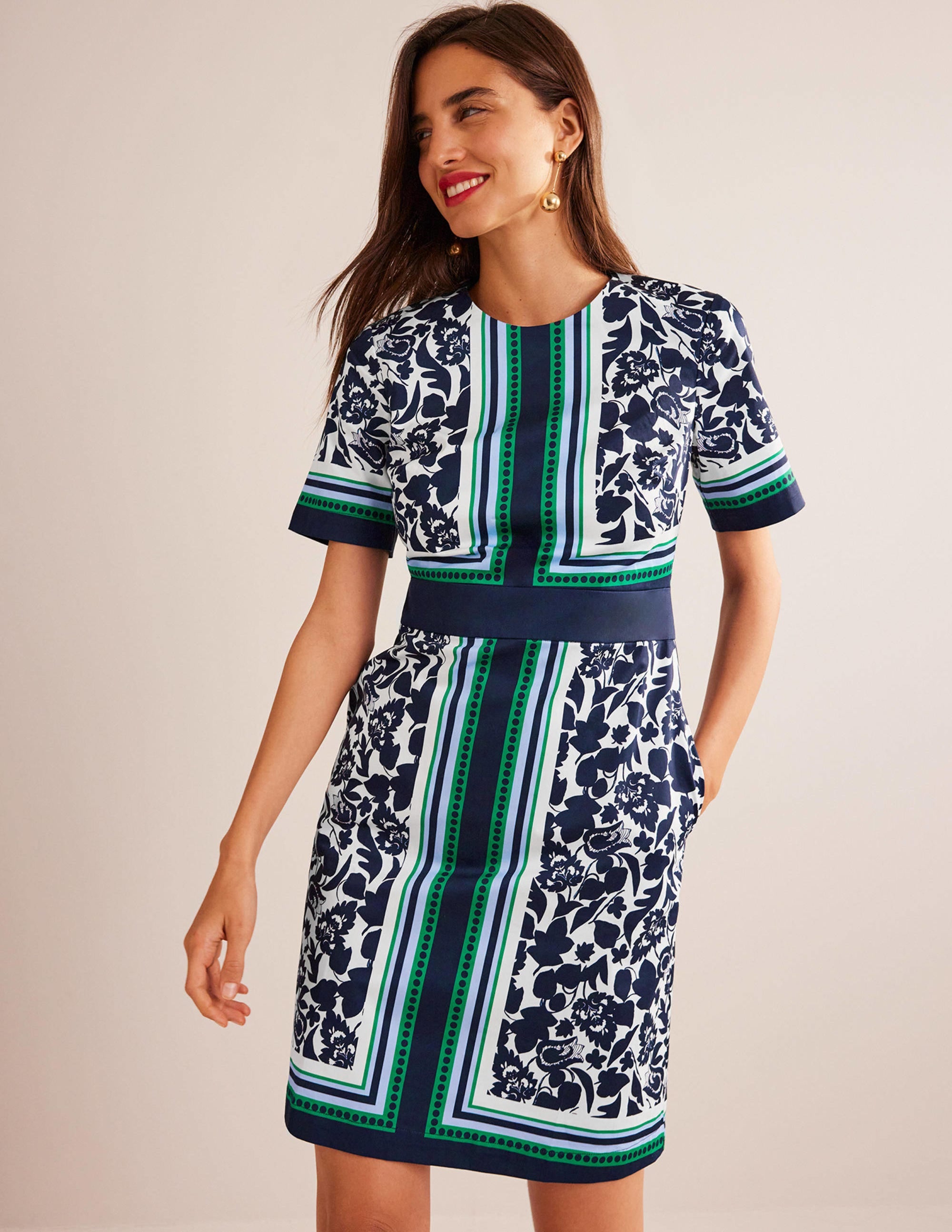 Robe fourreau Alexa en coton-Bleu marine, motif Tulip Bloom - Image 1