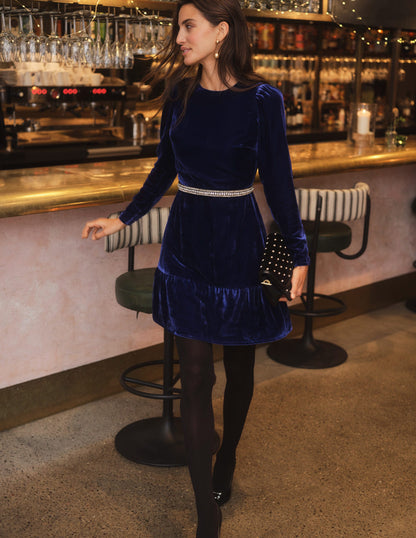 Kurzes Samtkleid-Saphirblau