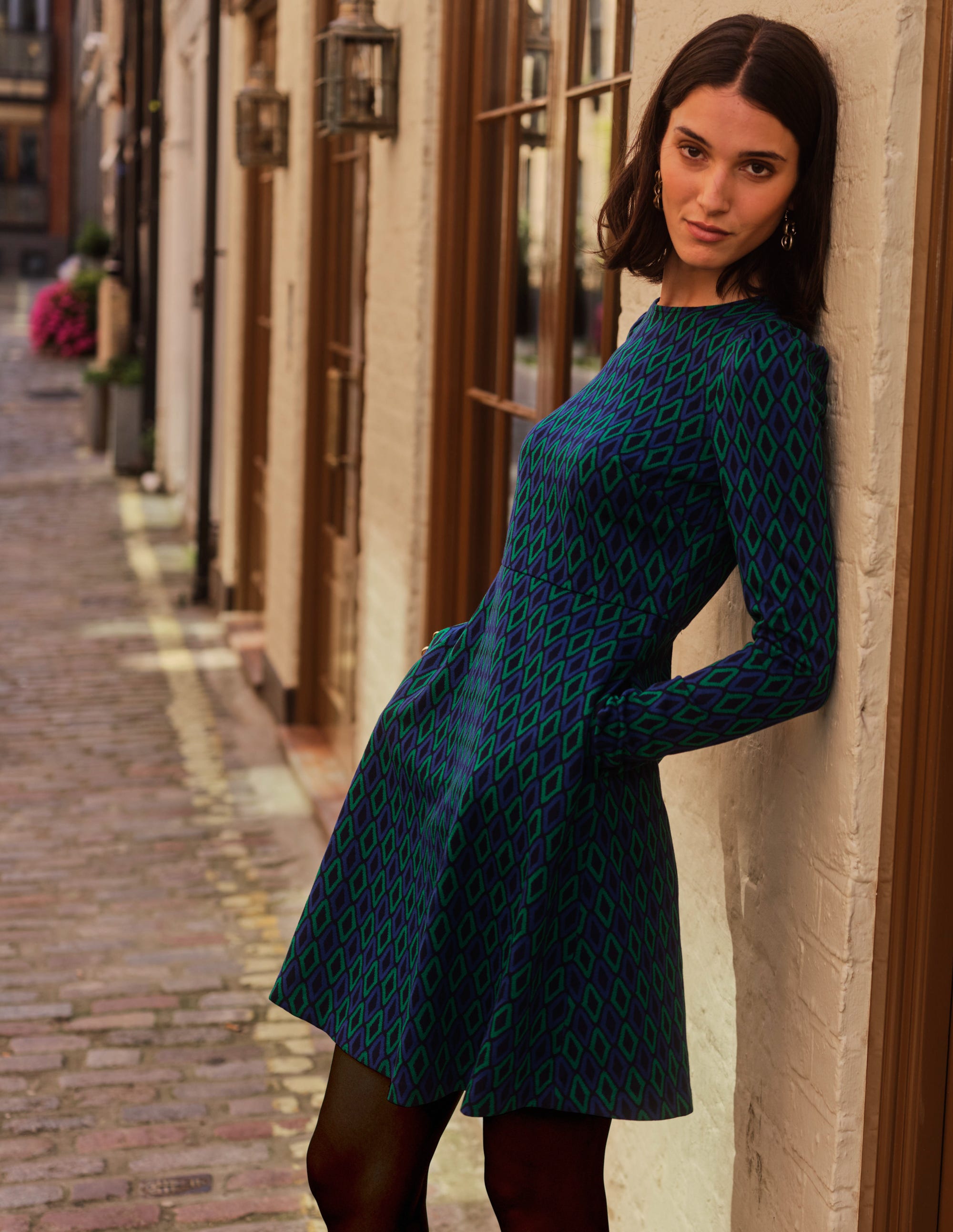 Kurzes A-Linien-Kleid aus Jacquard-Atlantikblau, Azurblau Jacquard - Image 5