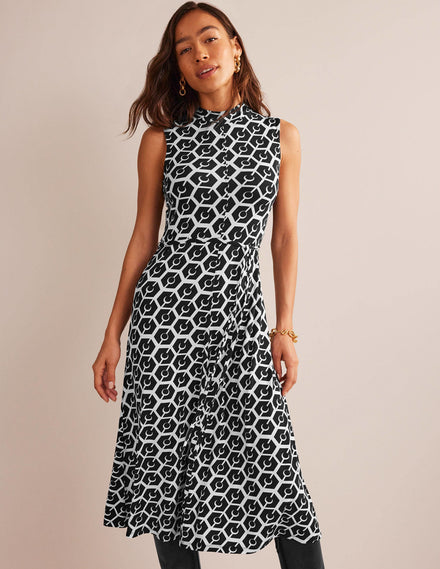 Ärmelloses Jersey-Midikleid-Schwarz, Reverie