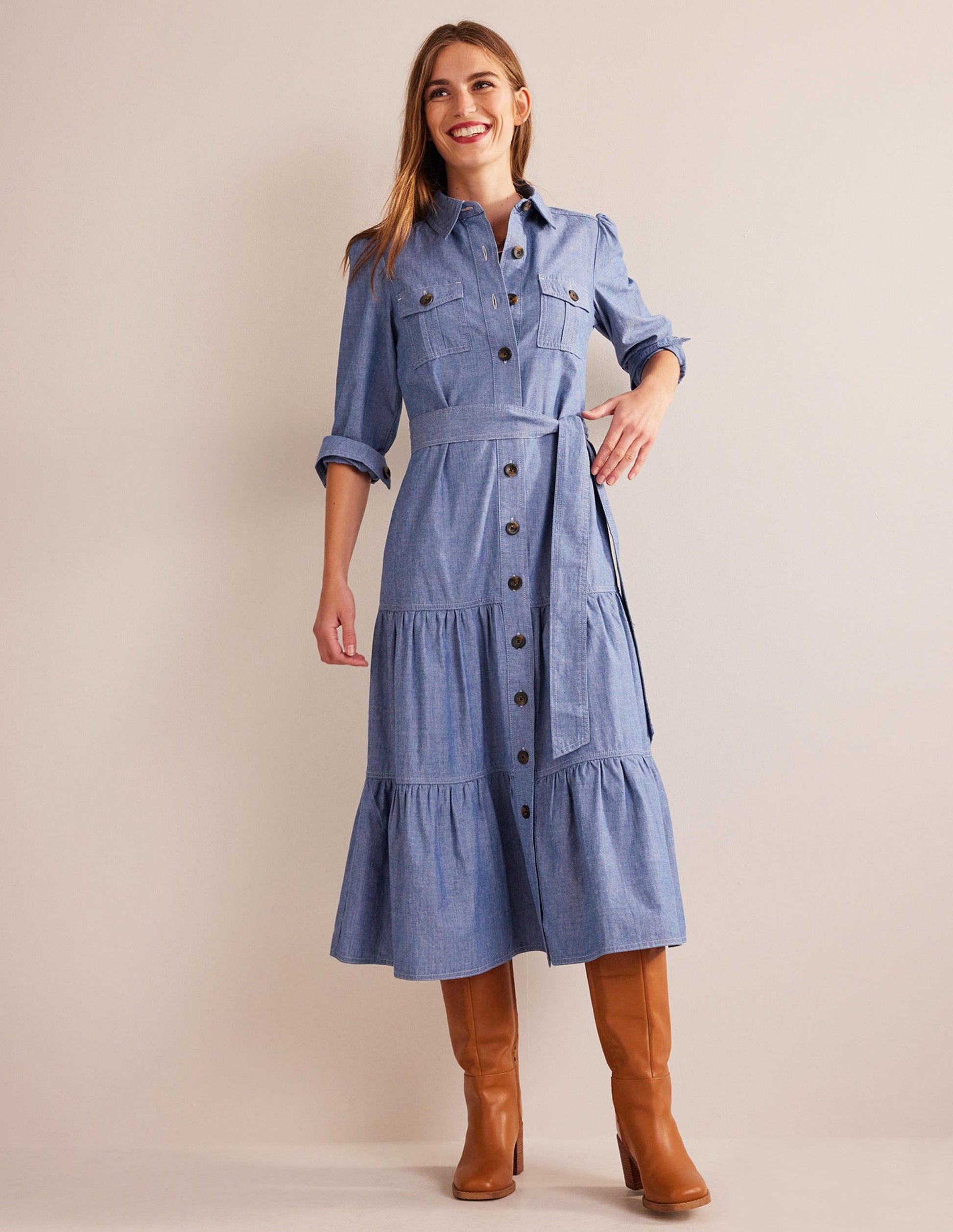Robe-chemise midi Lily en chambray-Chambray-1