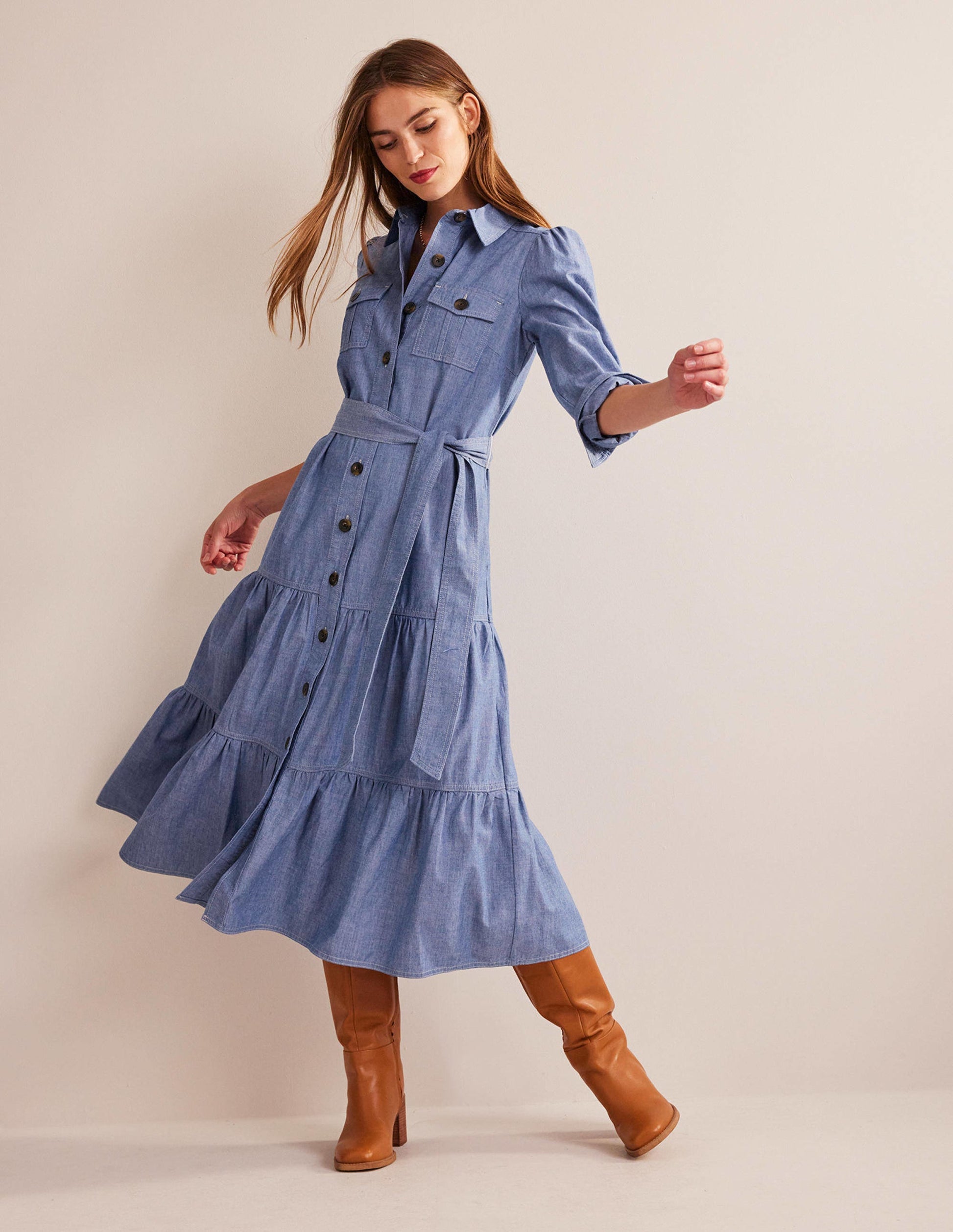 Robe-chemise midi Lily en chambray-Chambray-4