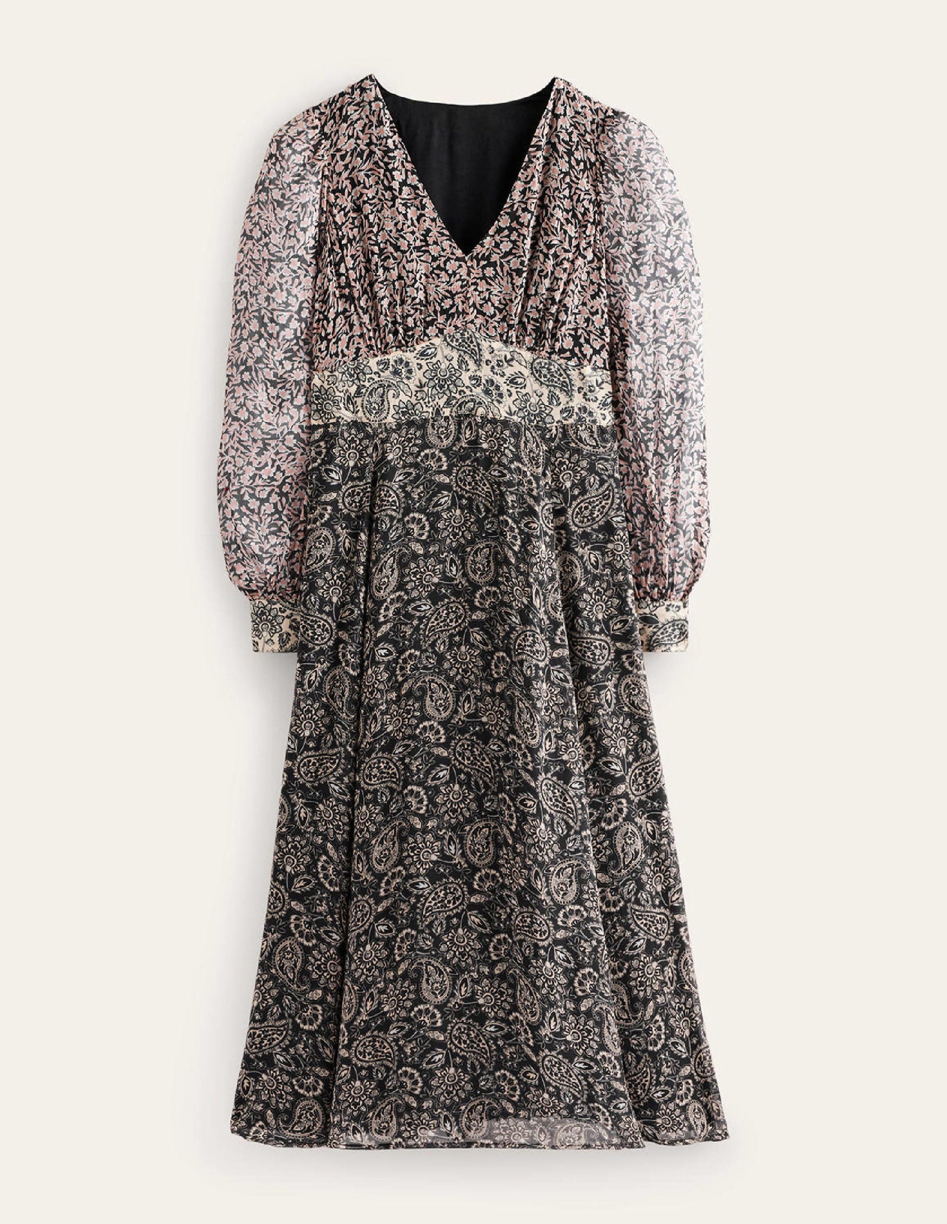 Robe midi Isla contrastante-Noir, motif Abstract Vine-6