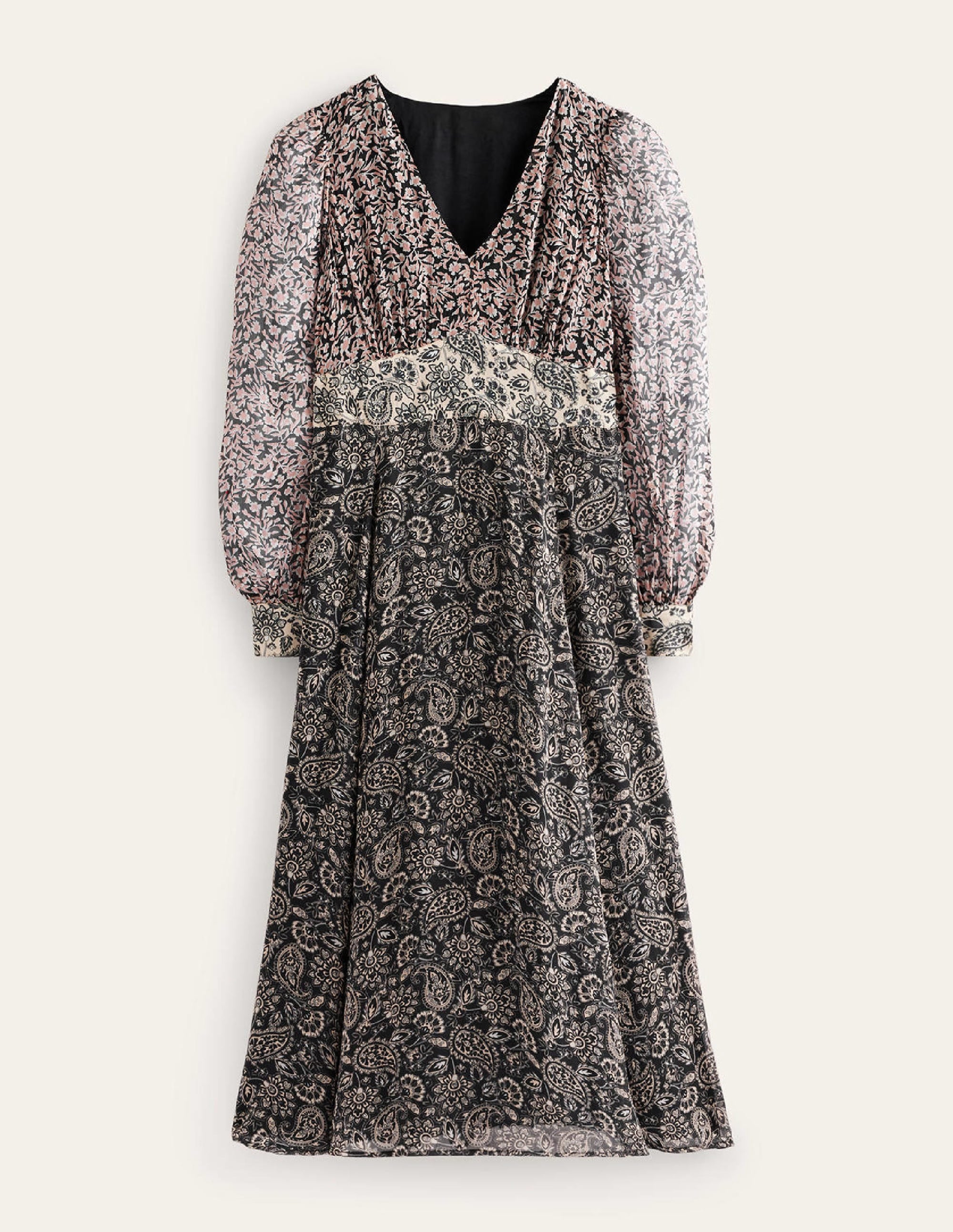 Robe midi Isla contrastante-Noir, motif Abstract Vine - Image 6