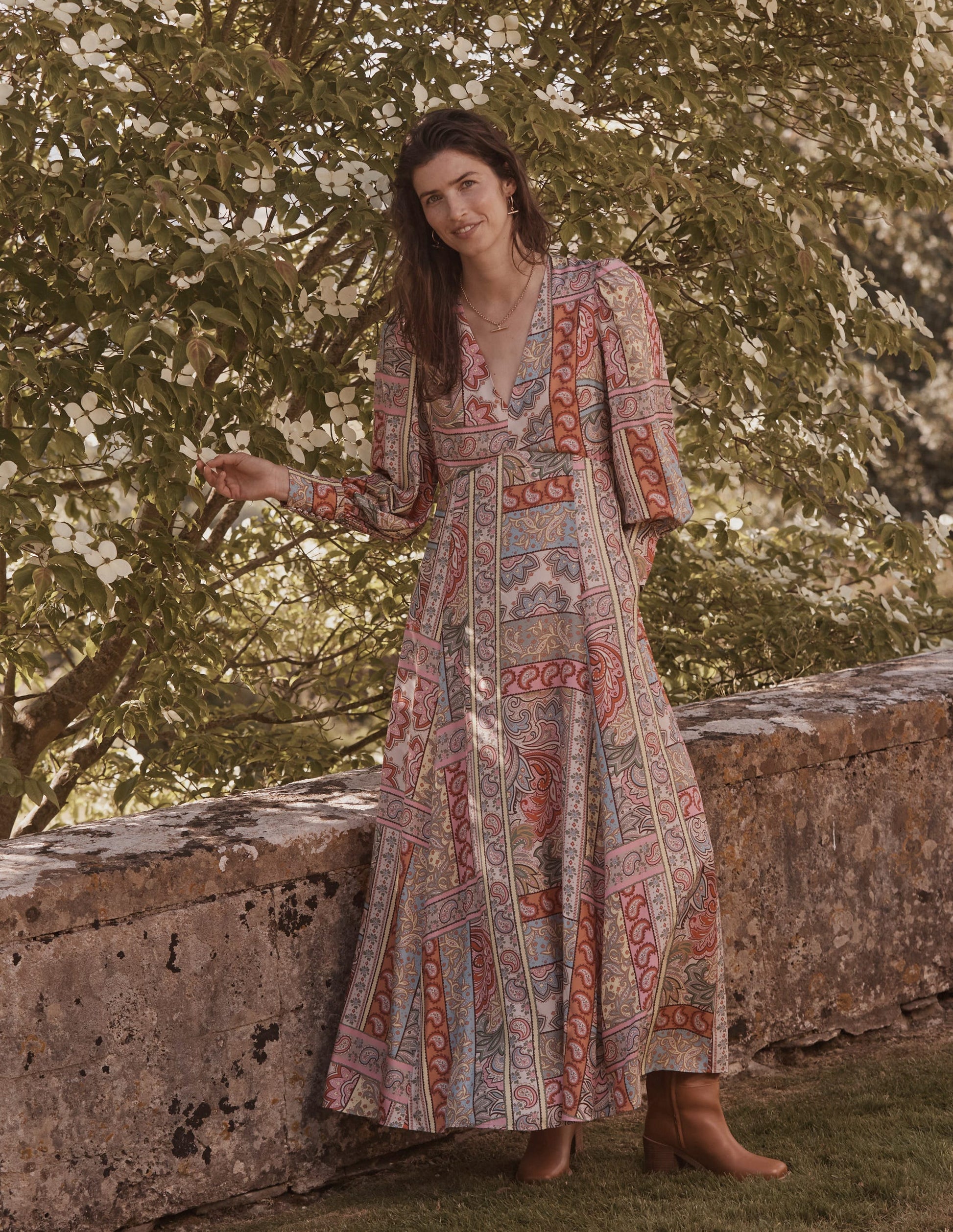 Maxi-Teekleid mit Blousonärmeln-Bunt, Patchwork-5