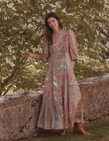 Maxi-Teekleid mit Blousonärmeln-Bunt, Patchwork-5