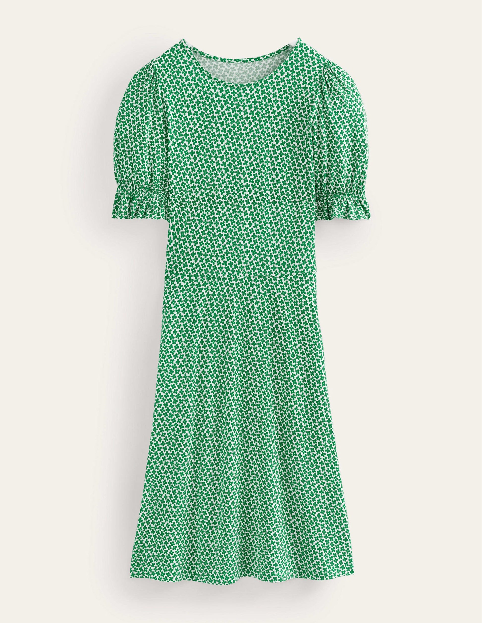 Jersey-Minikleid mit Puffärmeln-Wiesengrün, Gänseblümchenknospe-5