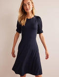 Mini-robe en jersey à manches bouffantes-Bleu marine