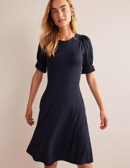 Jersey-Minikleid mit Puffärmeln-Marineblau