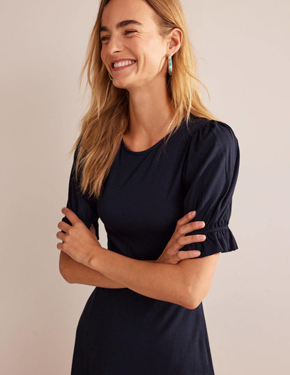 Jersey-Minikleid mit Puffärmeln-Marineblau