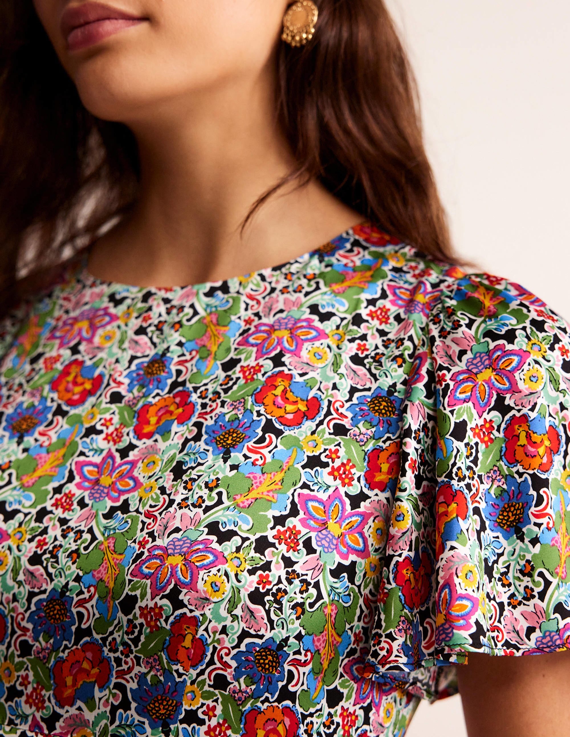 Robe style 40s aérienne à volants-Multi, motif Carnation Garden - Image 2