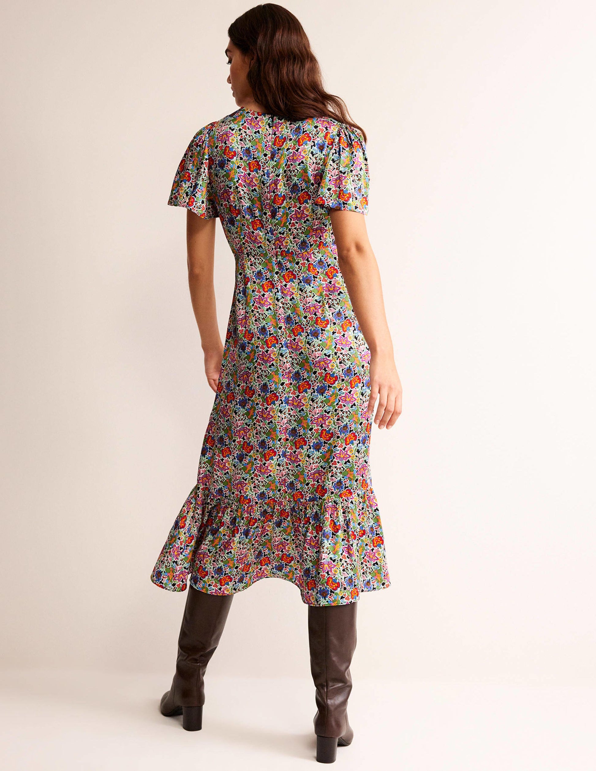 Robe style 40s aérienne à volants-Multi, motif Carnation Garden-3