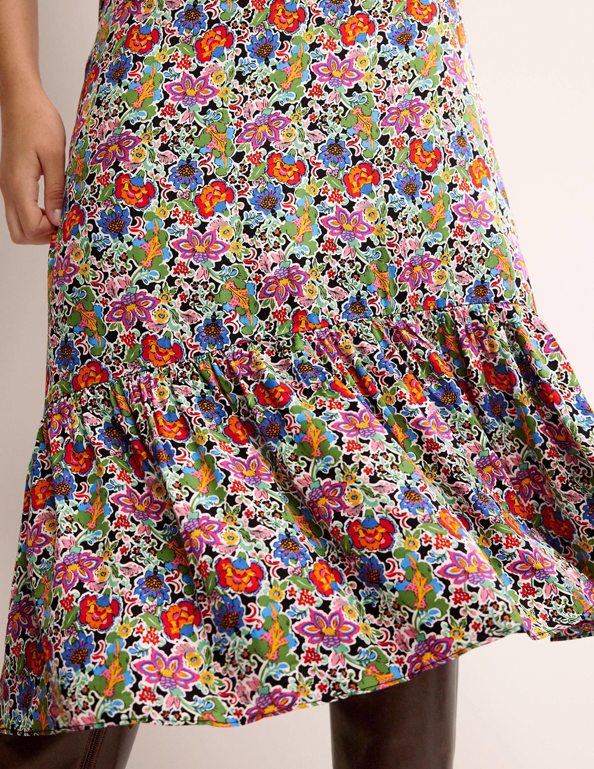Robe style 40s aérienne à volants-Multi, motif Carnation Garden-5