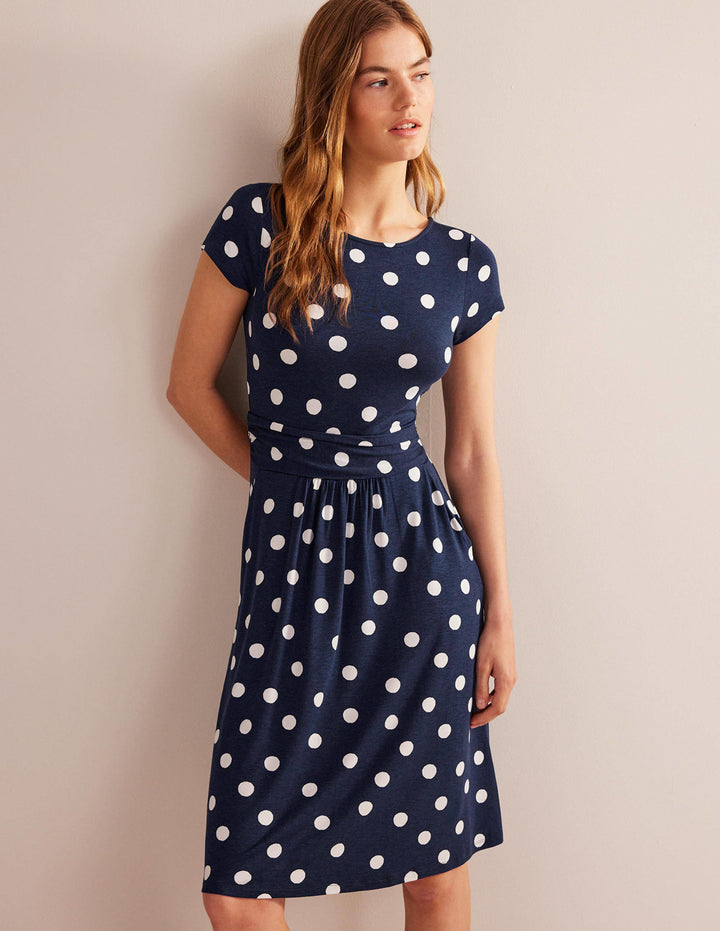 Amelie Jersey Dress-French Navy, Painterly Spot
