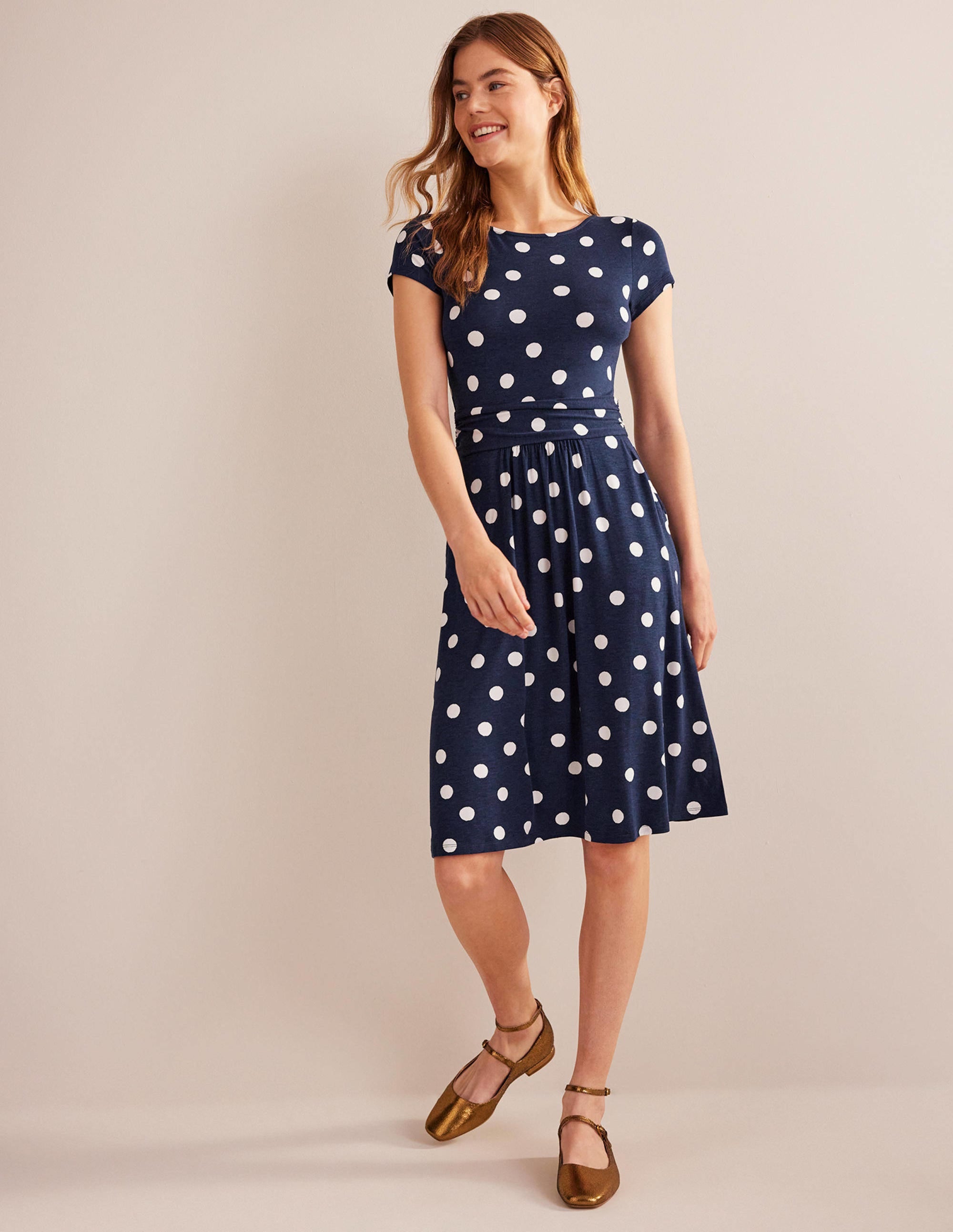 Robe Amelie en jersey-Bleu marine foncé, motif Painterly Spot - Image 4