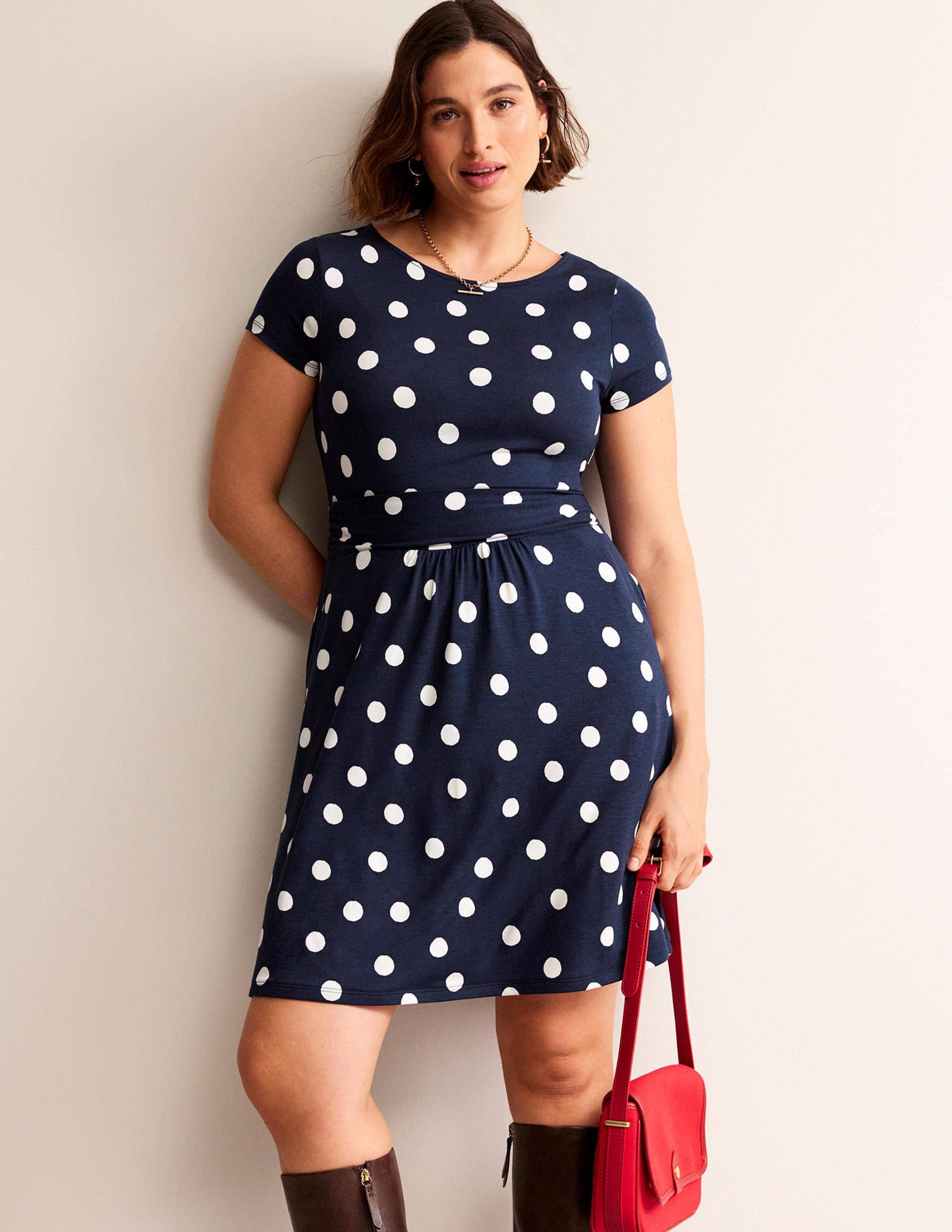 Robe Amelie en jersey-Bleu marine foncé, motif Painterly Spot - Image 5