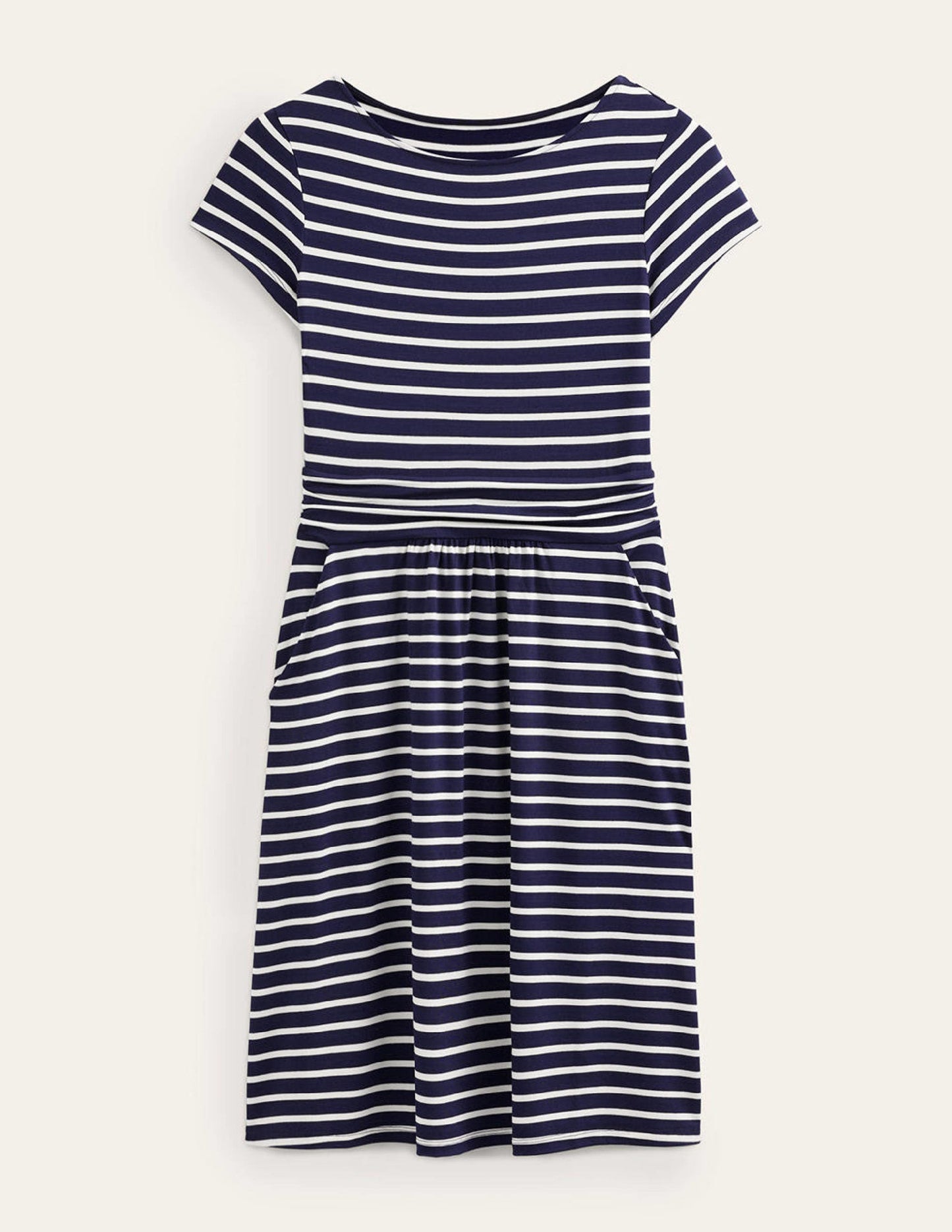 Amelie Jersey Dress-Navy, Ivory Stripe