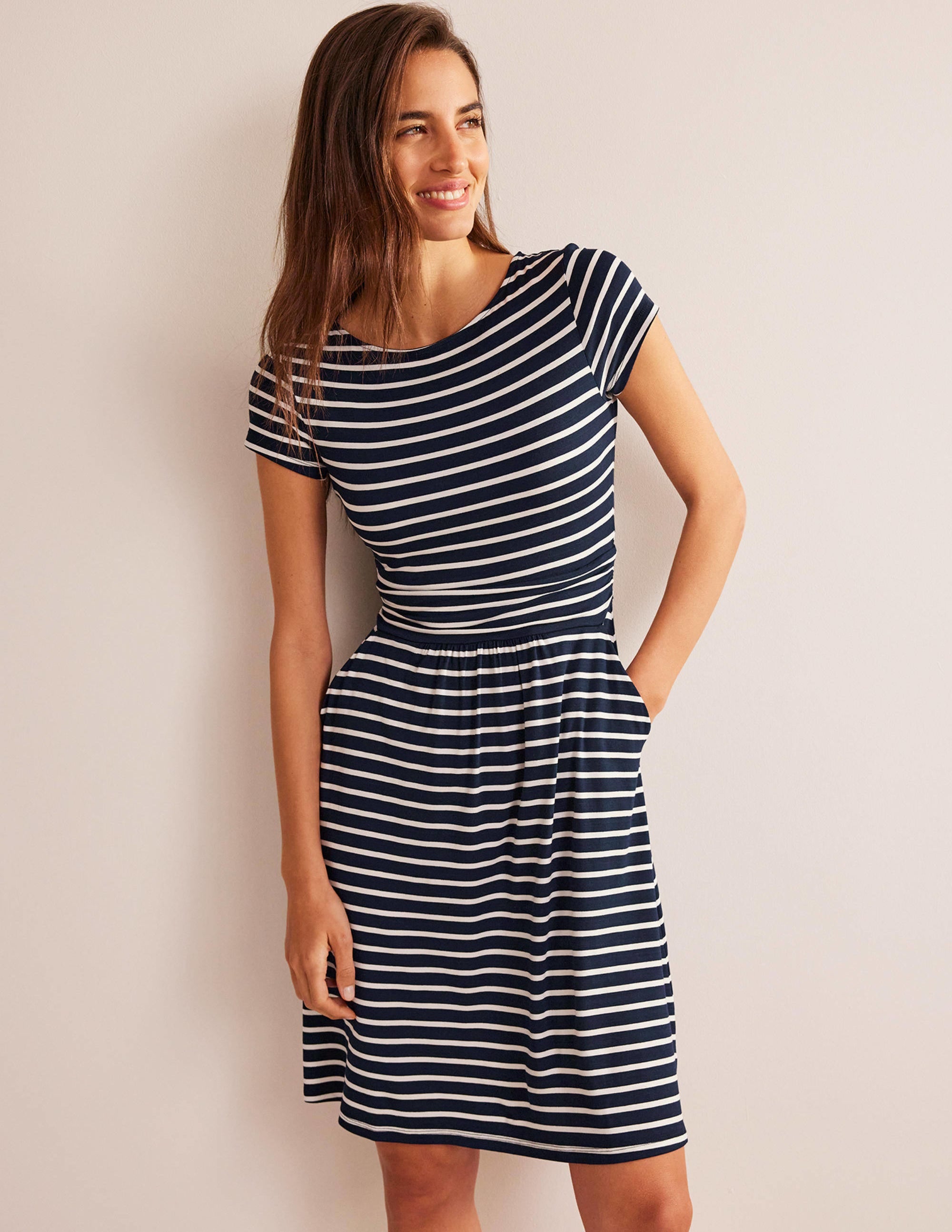 Robe Amelie en jersey-Bleu marine/ivoire - Image 1