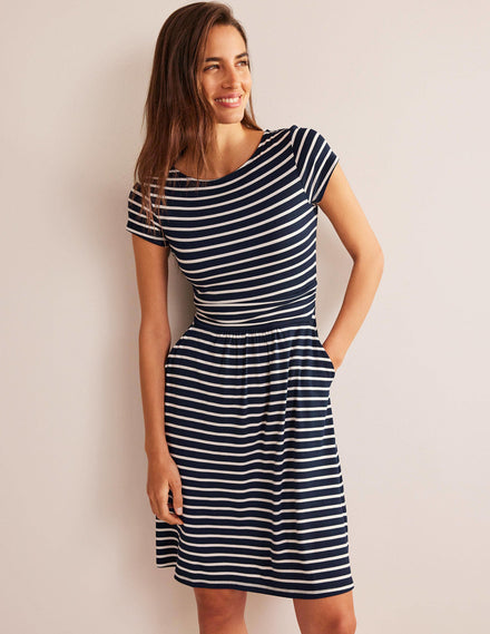 Amelie Jerseykleid-Navy/Naturweiß