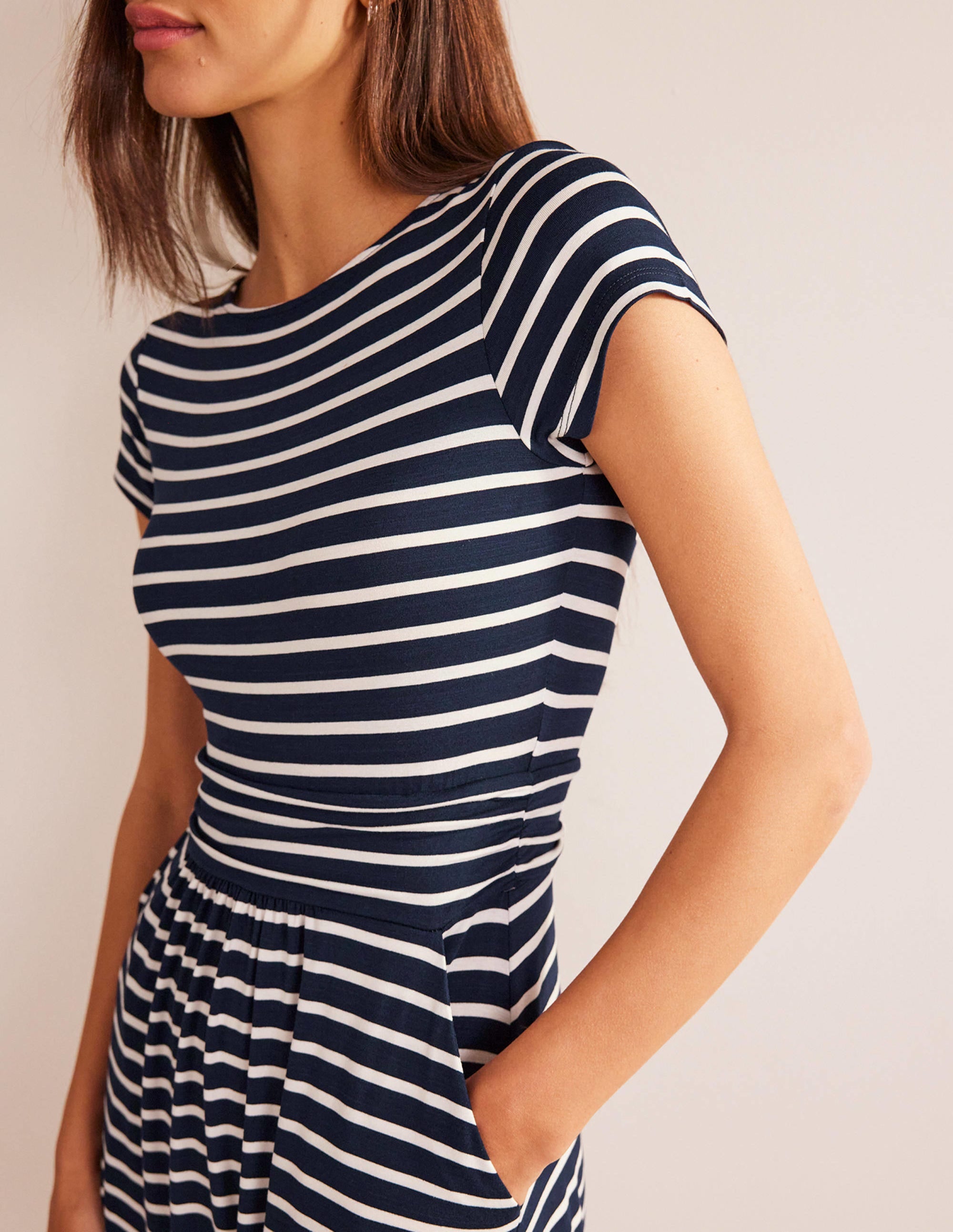 Robe Amelie en jersey-Bleu marine/ivoire - Image 2