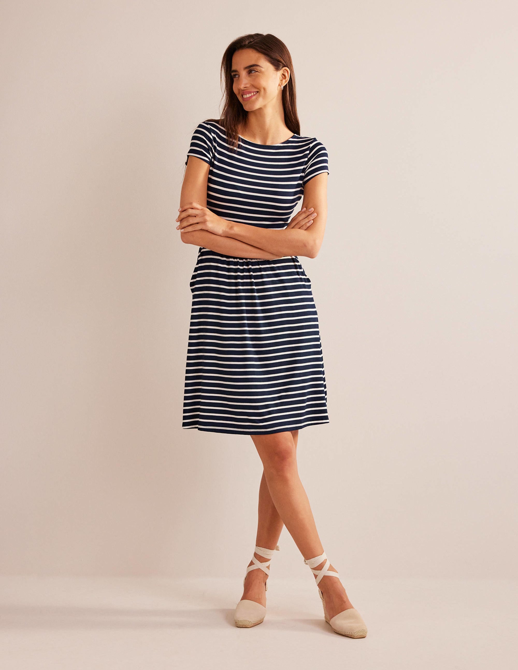 Robe Amelie en jersey-Bleu marine/ivoire - Image 5