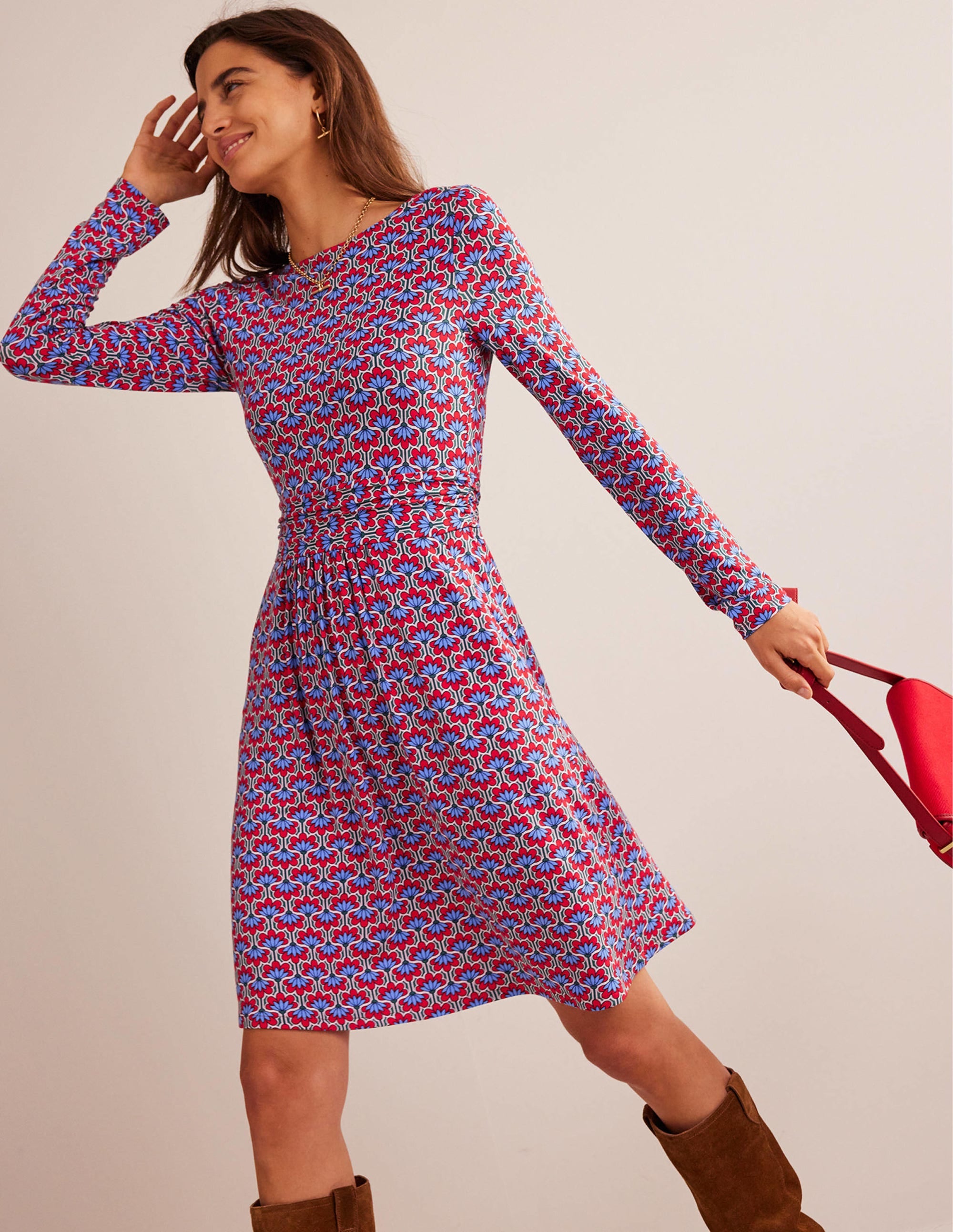 Robe Abigail en jersey-Piment fort, motif Geo Petal - Image 1