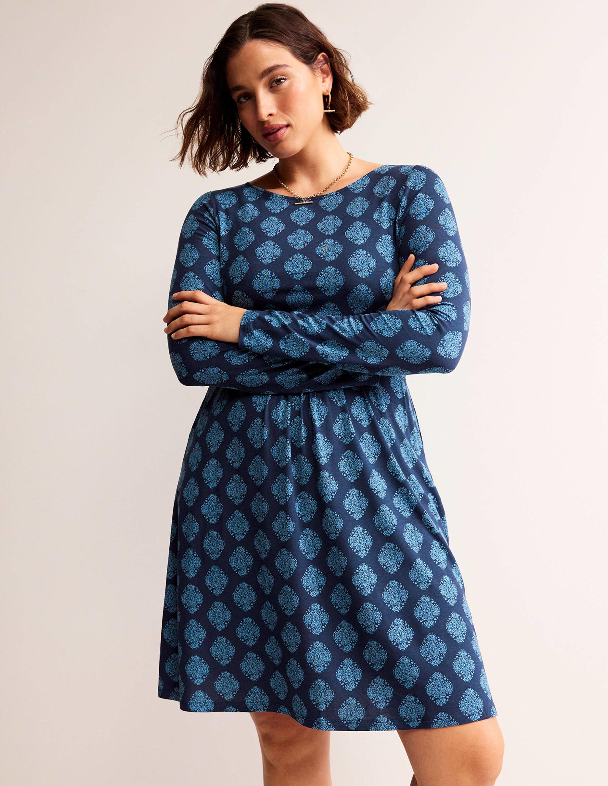 Abigail Jerseykleid-Französisches Marineblau, Mosaik - Image 5