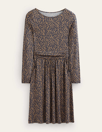 Abigail Jerseykleid-Kamelbraun, Tierabdruck-5